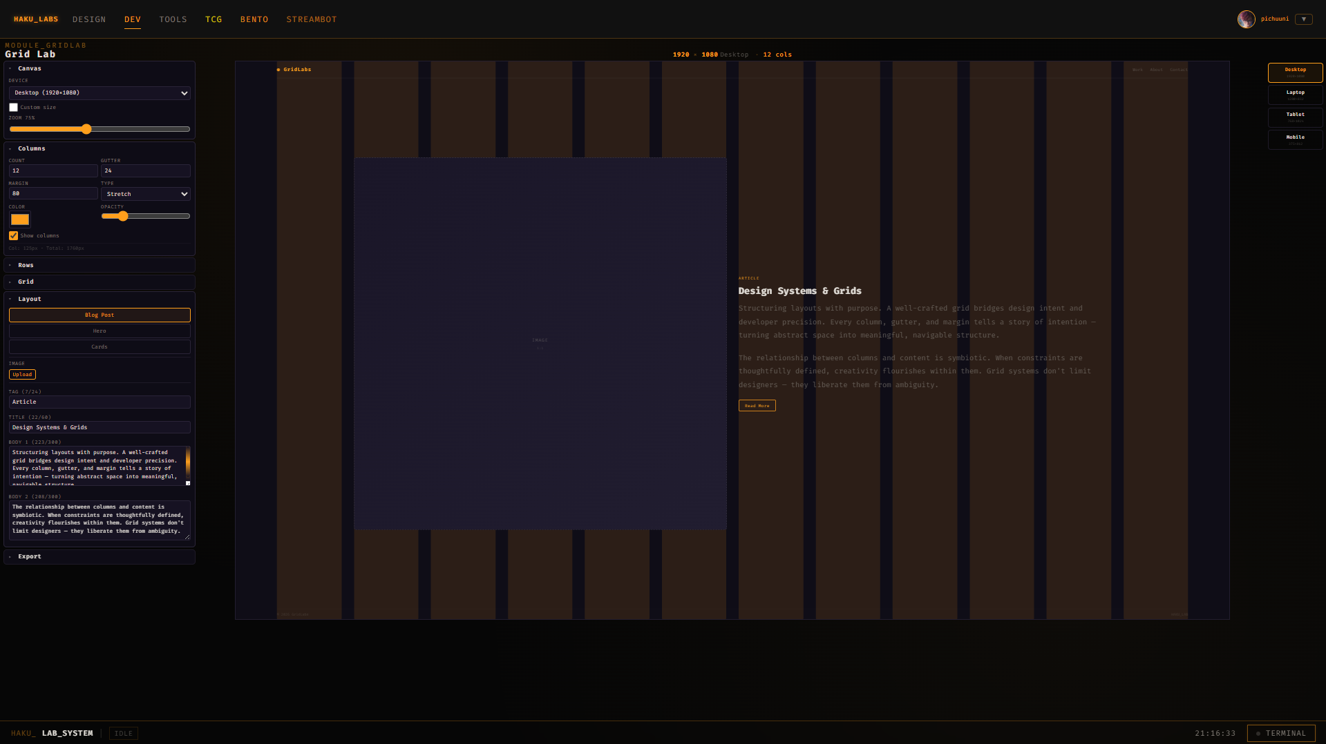 Grid Lab — générateur de grille style Figma avec sidebar d'outils