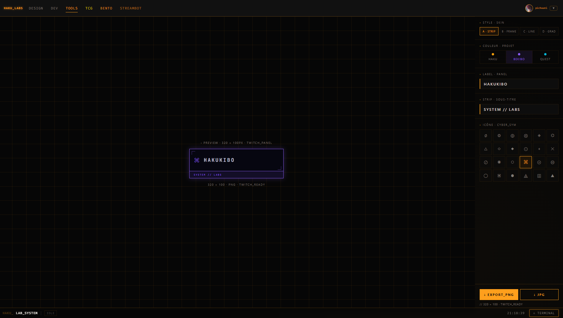 Panel Generator — interface de création