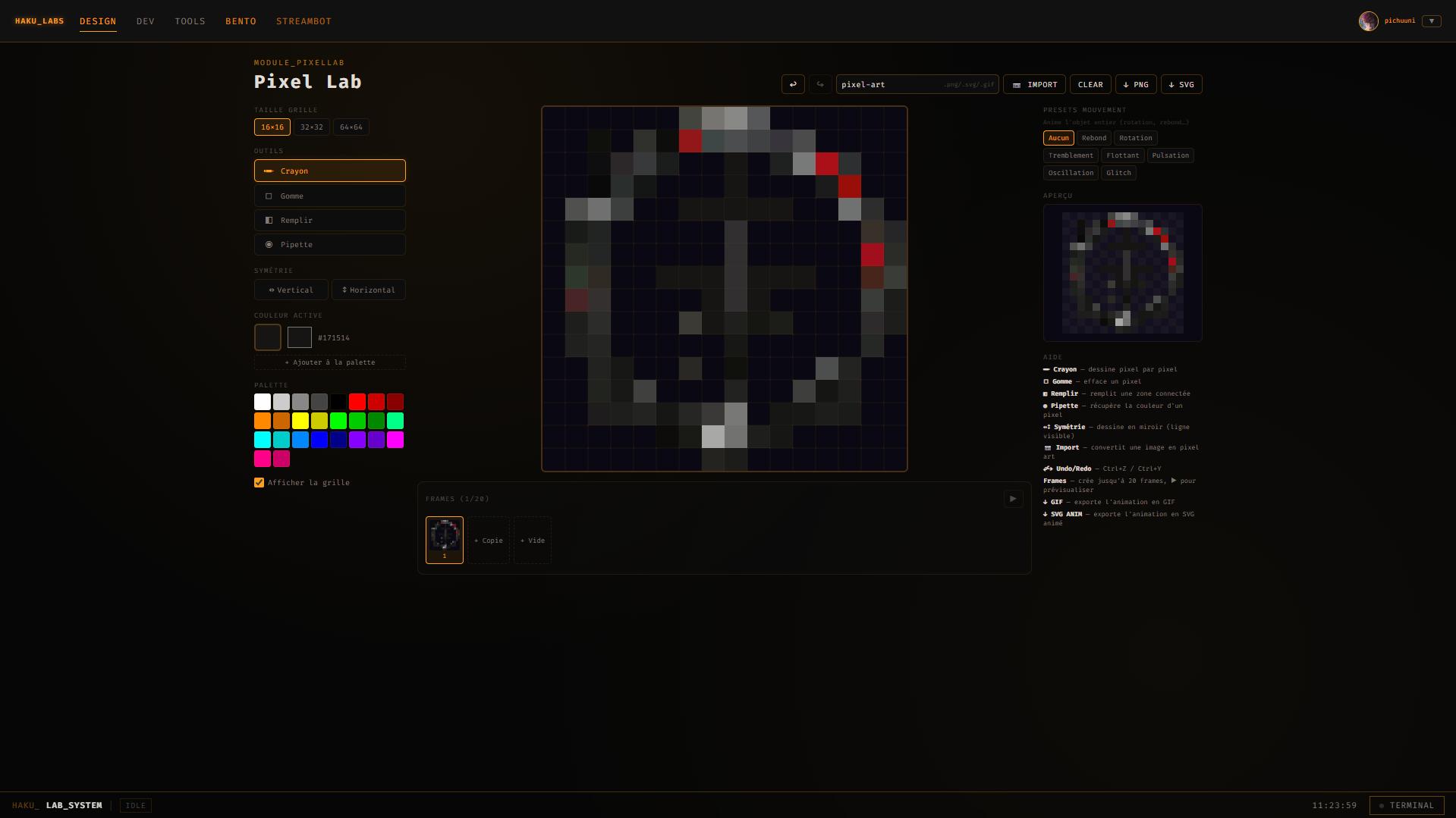 Pixel Lab — interface avec un dessin en cours